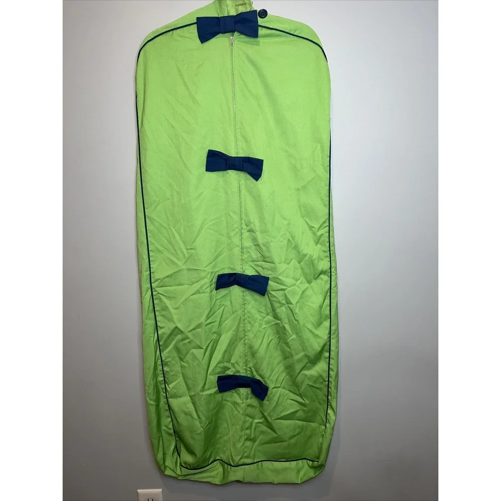 Vintage Tannerway Green/Blue Bows Retro Garment Bag 1960s Zipper